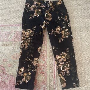 J. Crew Black Floral Stretch Pants